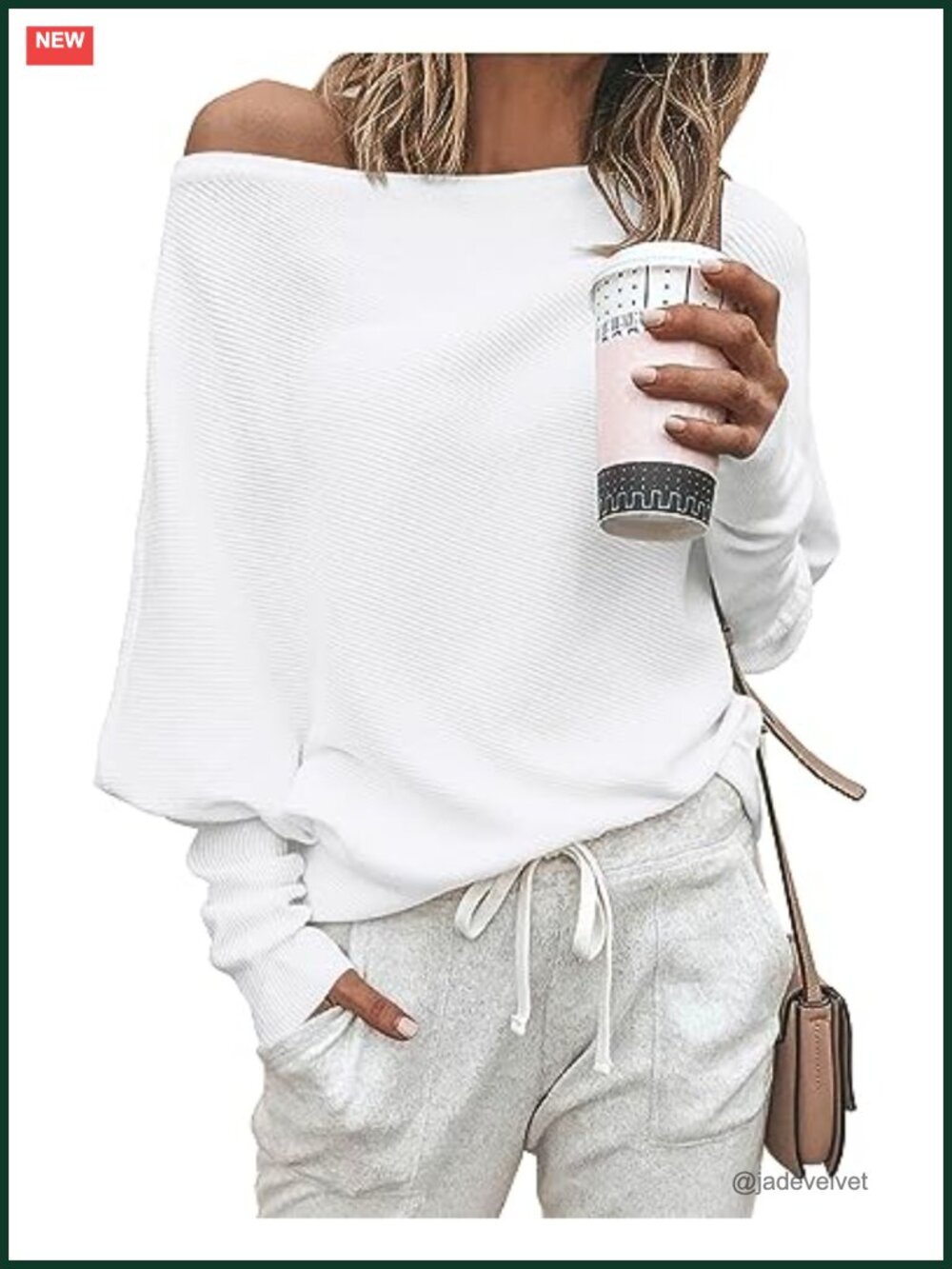 Off The Shoulder Ribbed Knit Sweater Pullover Batwing Long Sleeve